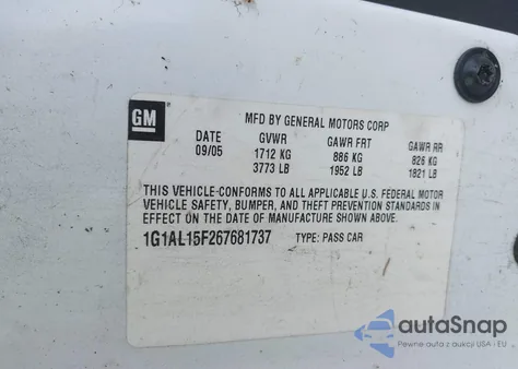 2006 Chevrolet Cobalt Lt из США, поврежденный, VIN 1G1AL15F267681737